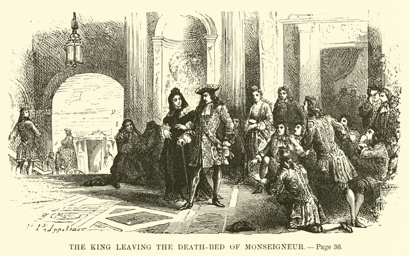 El rey dejando el lecho de muerte de Monseigneur de French School