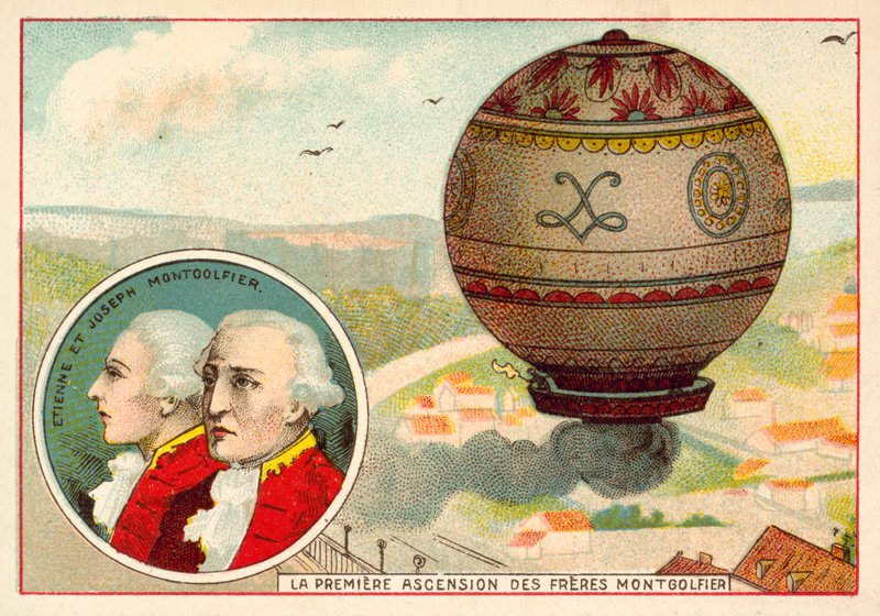 El primer ascenso en globo de los hermanos Montgolfier de French School