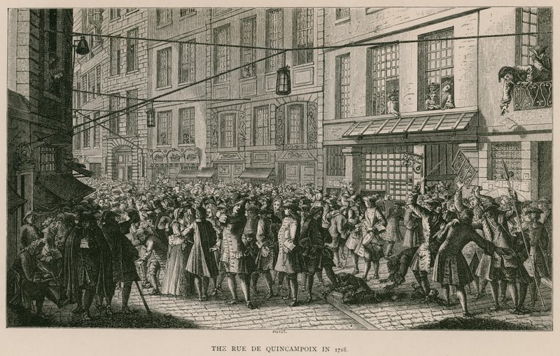 La Rue de Quincampoix en 1718 de French School