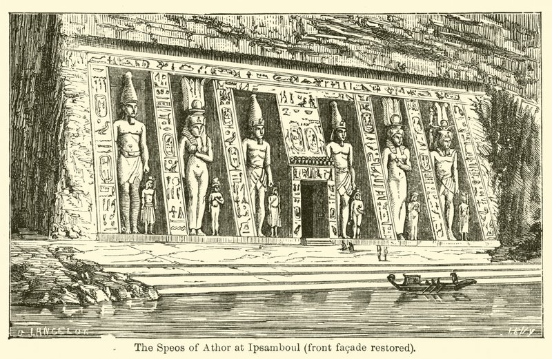 El Speos de Athor en Ipsamboul, fachada frontal restaurada de French School