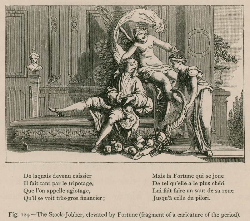 El especulador, elevado por la fortuna (fragmento de una caricatura de la época) de French School