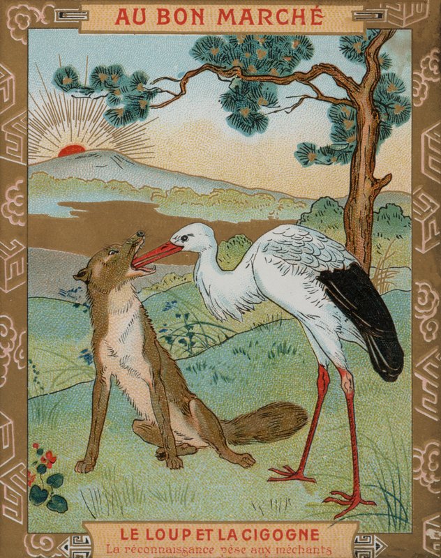 El lobo y la grulla, una de las fábulas de Esopo de French School