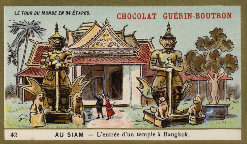 La entrada de un templo en Bangkok, Siam de French School