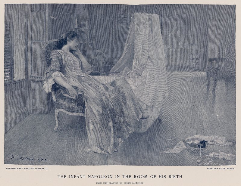 El infante Napoleón en la habitación de su nacimiento de French School