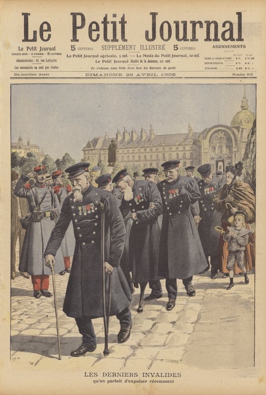 Los últimos veteranos de guerra del Hotel des Invalides, París (litografía en color) de French School