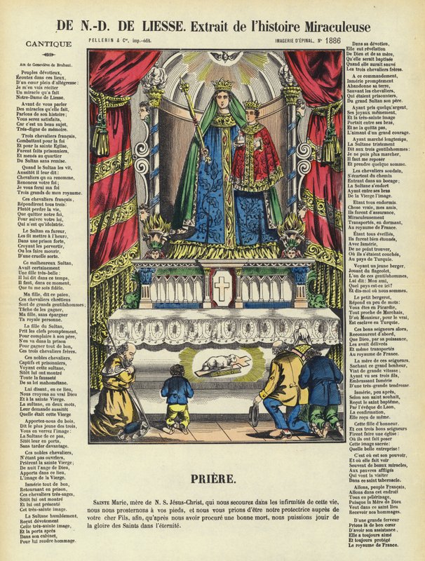 La milagrosa historia de Nuestra Señora de la Alegría (litografía en color) de French School
