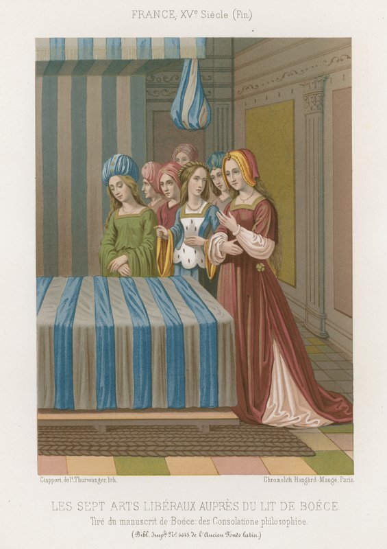Las siete artes liberales al lado de la cama de Boecio de French School