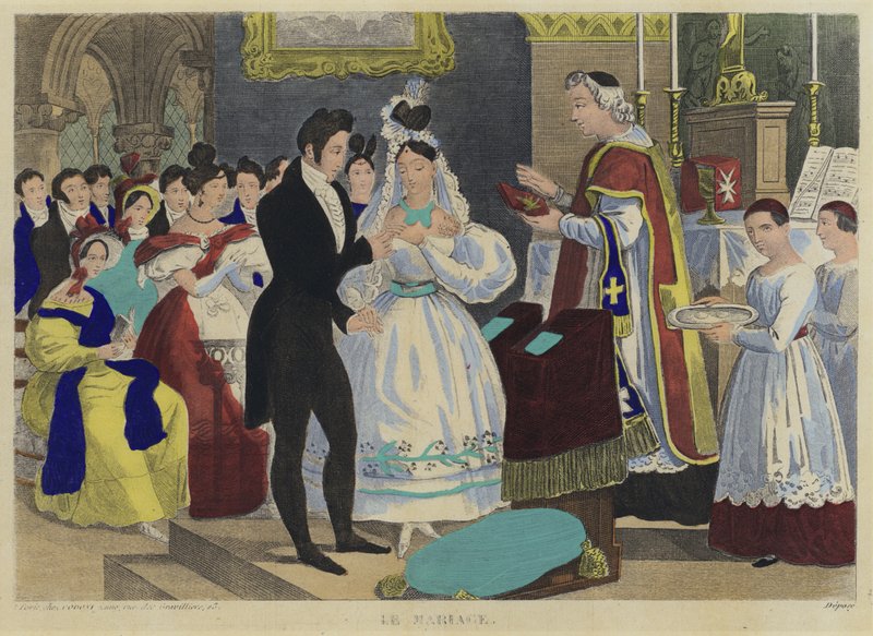 La boda (litografía en color) de French School
