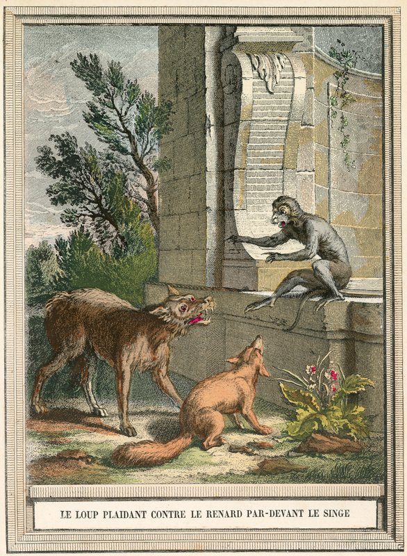 El lobo suplicando contra el zorro frente al mono de French School