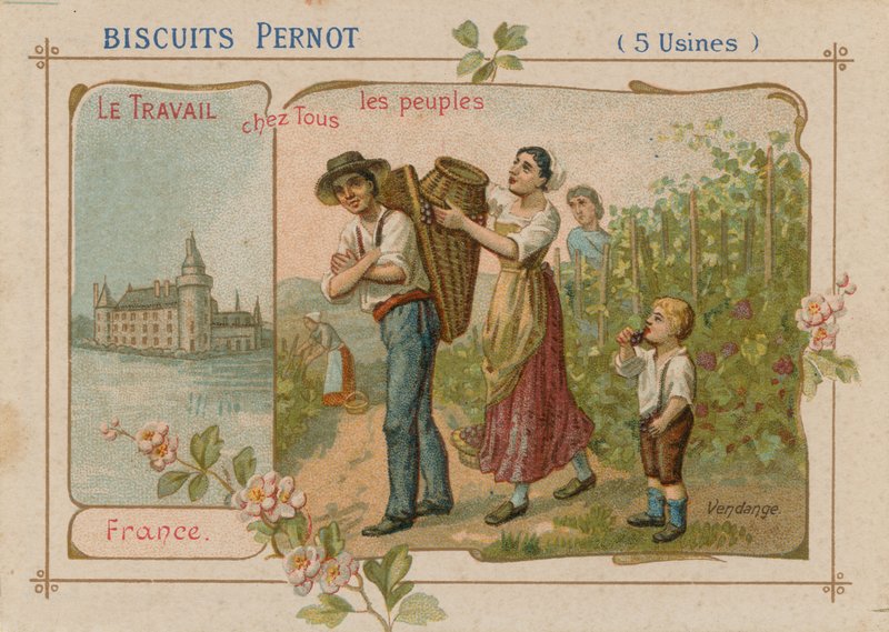 El trabajo del pueblo ilustración en una etiqueta de galletas de French School