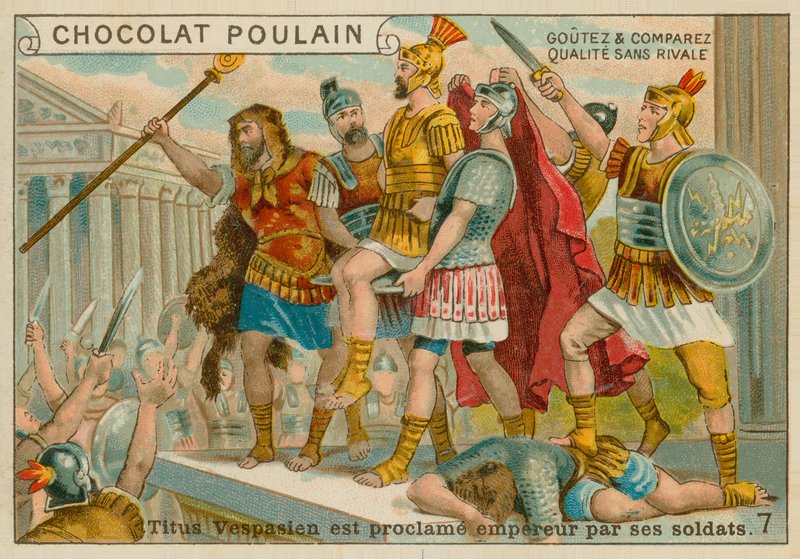 Tito proclamado Emperador, tarjeta comercial de Chocolat Poulain de French School