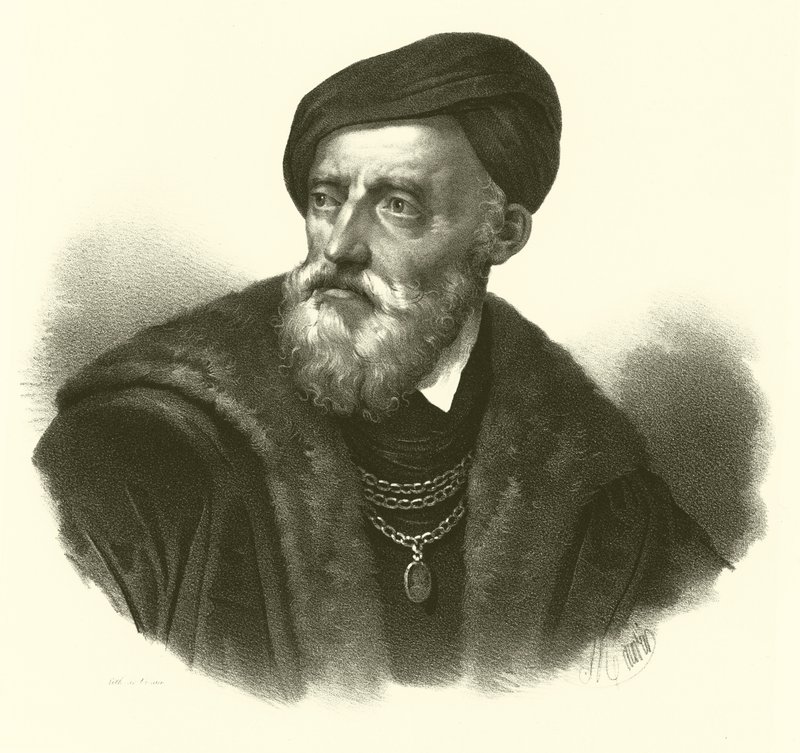 Tiziano Vecelli o Tiziano Vecellio, conocido en inglés como Titian, retrato de French School