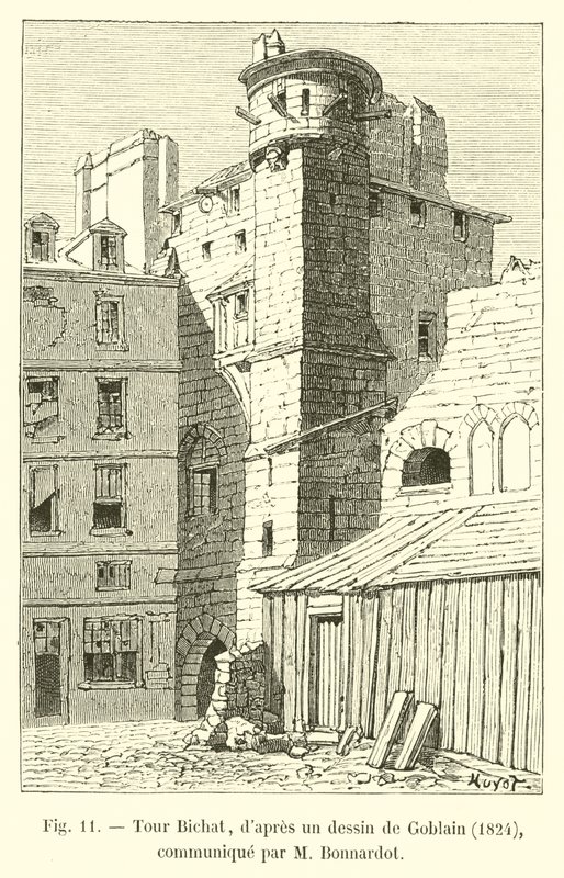 Tour Bichat, según un dibujo de Goblain, 1824, comunicado por M. Bonnardot de French School