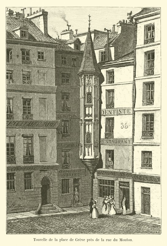Torre de la plaza de Greve cerca de la calle del Mouton de French School