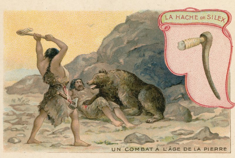 Tarjeta comercial con una imagen de un hacha de sílex de French School