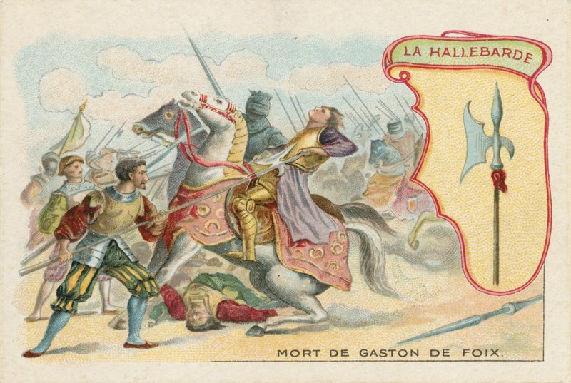 Tarjeta comercial con una imagen de una alabarda de French School