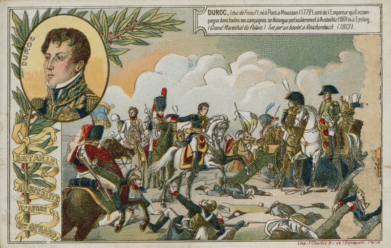 Tarjeta comercial con una imagen que representa la Batalla de Austerlitz de French School