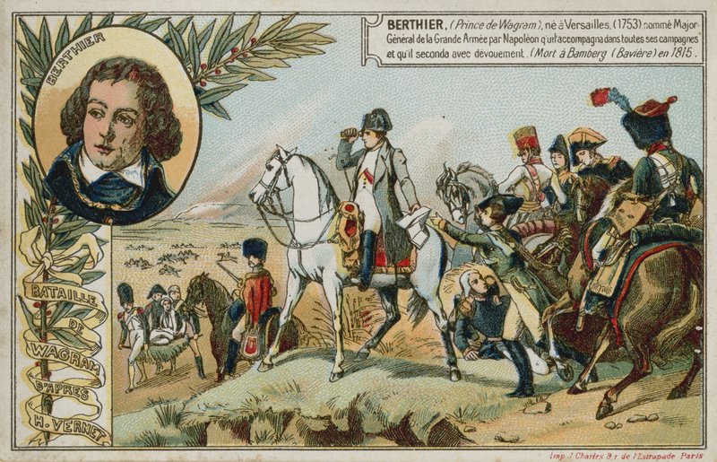 Tarjeta comercial con una imagen que representa la Batalla de Wagram de French School