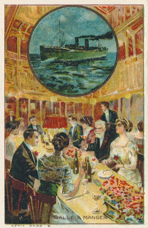 Tarjeta comercial con una imagen del comedor de French School
