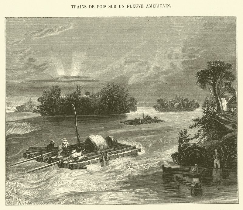 Trenes de Madera en un Río Americano de French School