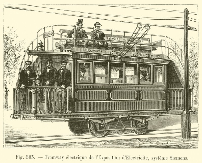 Tranvía eléctrico de la Exposición de Electricidad, sistema Siemens de French School