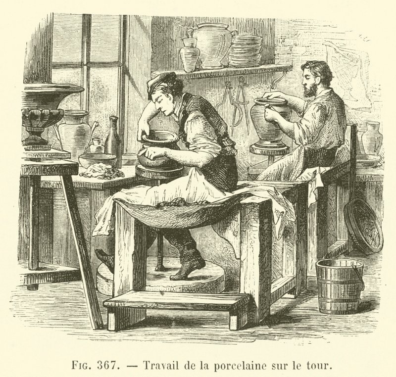 Trabajo de la porcelana en el torno (grabado) de French School