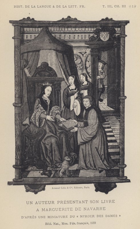 Un autor presentando su libro a Margarita de Navarra (litografía) de French School