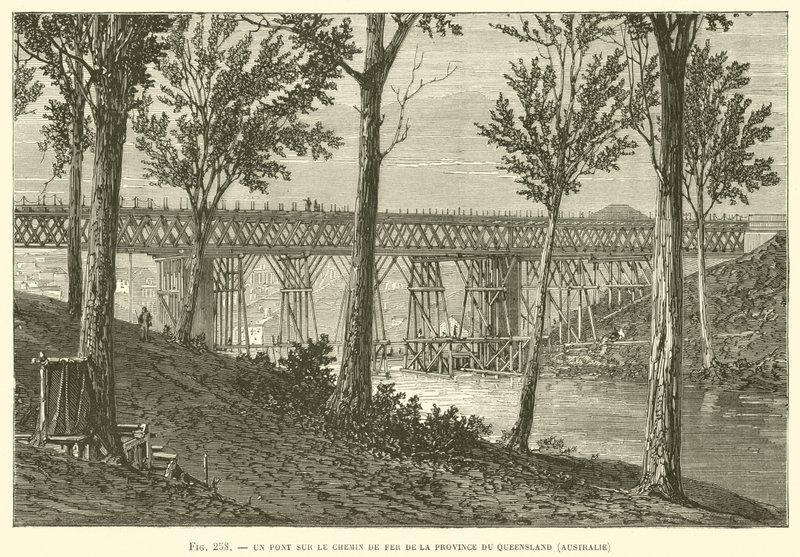 Un puente sobre el Chemin de Fer de la provincia de Queensland, Australia de French School