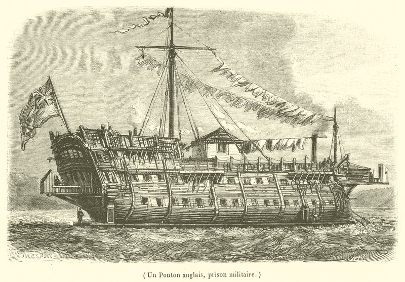 Un pontón inglés, prisión militar (grabado) de French School