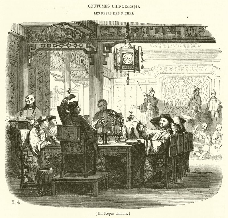 Una comida china (grabado) de French School