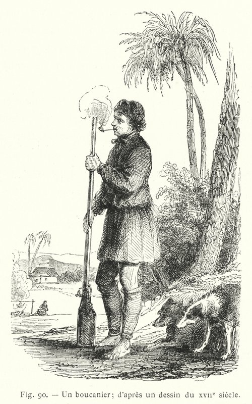 Un bucanero; según un dibujo del siglo XVII de French School