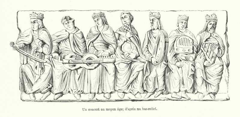 Un concierto en la Edad Media; de un bajorrelieve (grabado) de French School