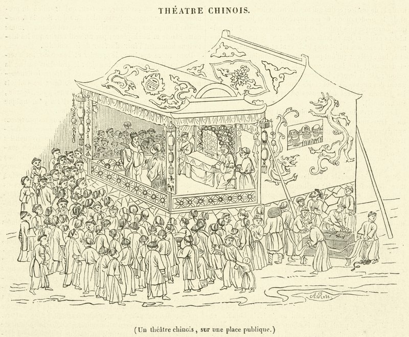 Un teatro chino, en una plaza pública (grabado) de French School
