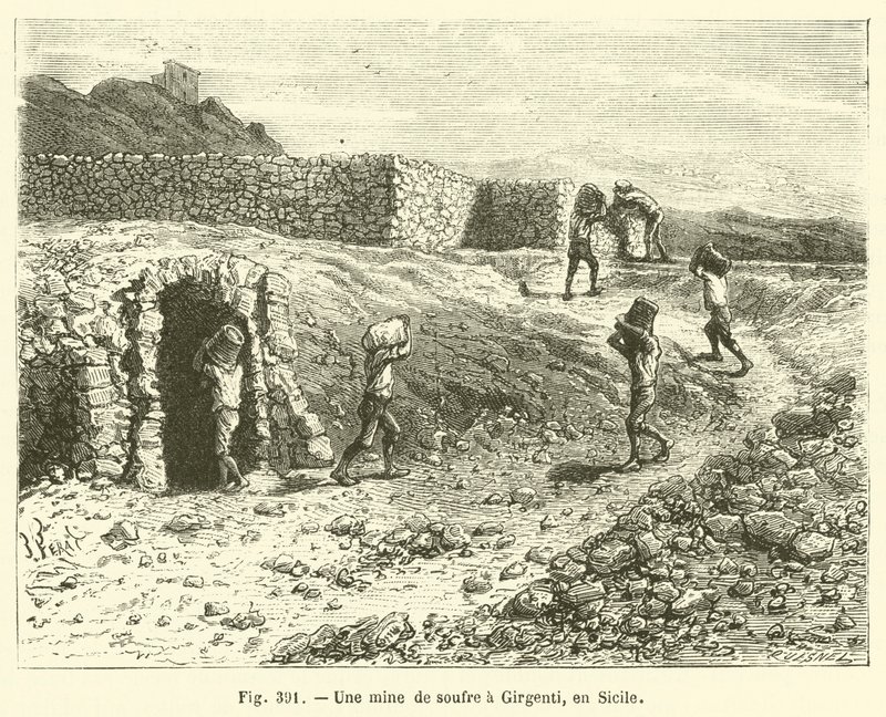 Una mina de azufre en Girgenti, en Sicilia de French School