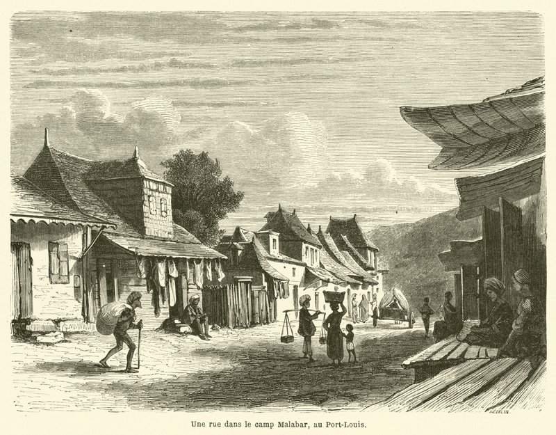 Una calle en el campamento Malabar, en Port-Louis de French School