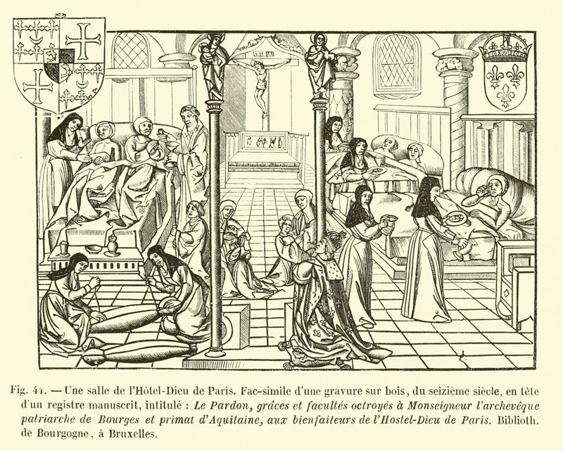 Una sala del Hôtel-Dieu de París de French School
