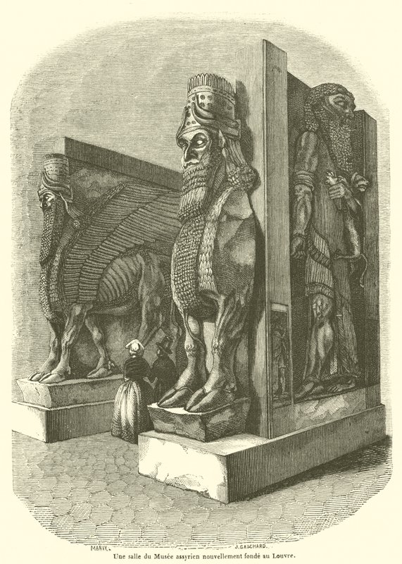 Una sala del Museo asirio recién fundado en el Louvre de French School