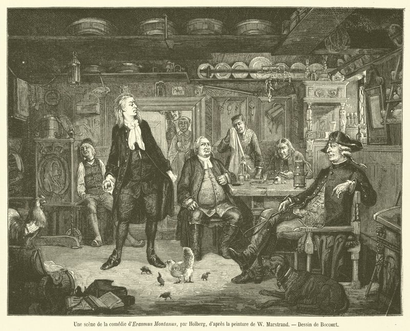 Una escena de la comedia de Erasmus Montanus de French School