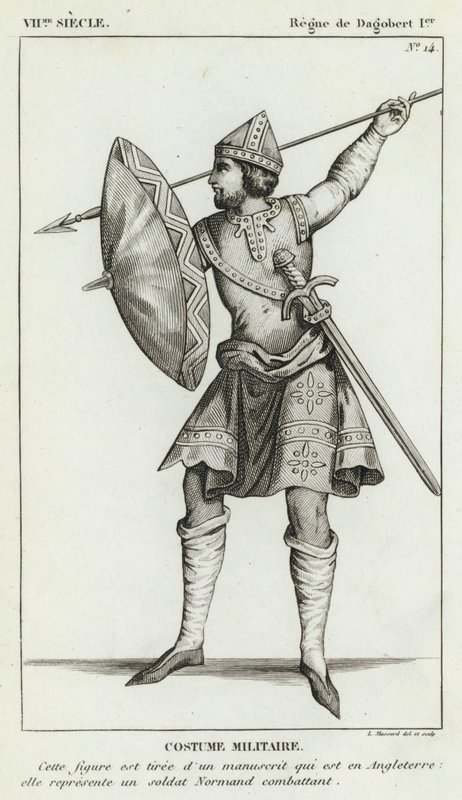 VII Siglo, Reinado de Dagoberto I, Traje Militar (grabado) de French School