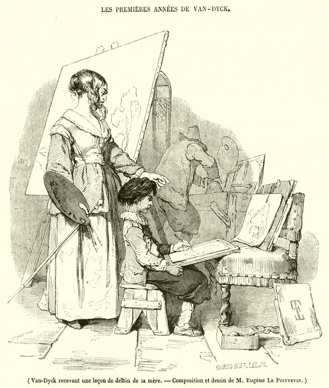 Van-Dyck recibiendo una lección de dibujo de su madre de French School