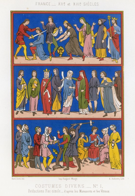 Varios trajes de la Francia de los siglos XII y XIII de French School