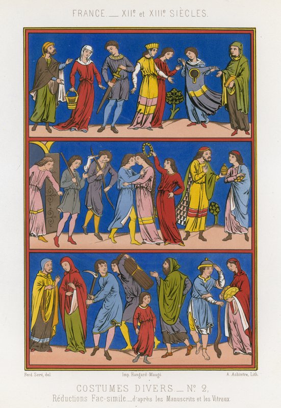 Varios trajes de la Francia de los siglos XII y XIII de French School