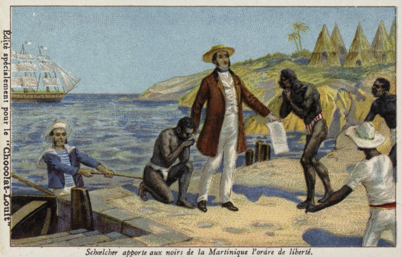 Victor Schoelcher trayendo noticias de su libertad a los esclavos de Martinica, c.1848 de French School