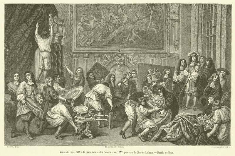 Visita de Luis XIV a la manufactura de los Gobelinos, en 1677 de French School
