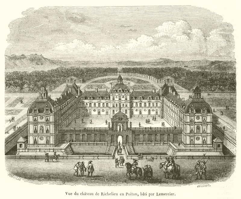 Vista del castillo de Richelieu en Poitou, construido por Lemercier de French School