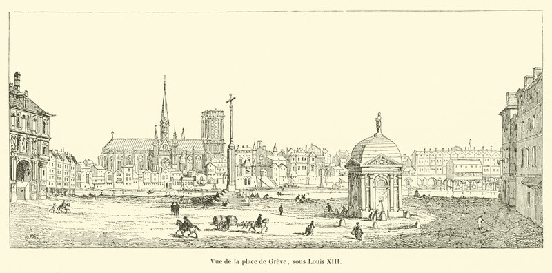 Vista de la plaza de Grève, bajo Luis XIII de French School