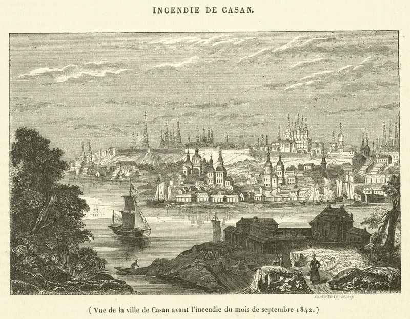 Vista de la ciudad de Casán antes del incendio de septiembre de 1842 (grabado) de French School