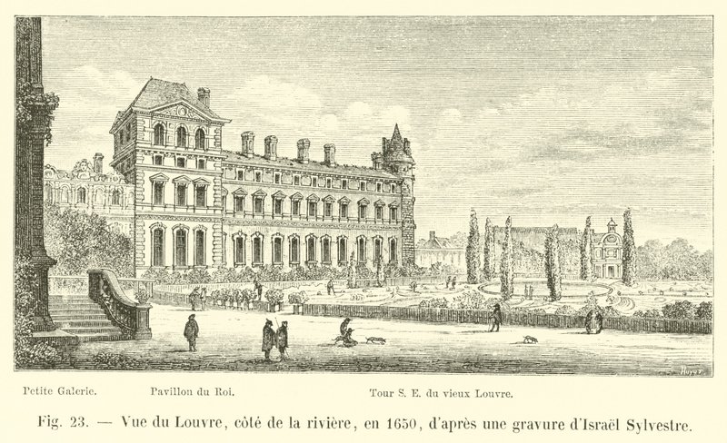 Vista del Louvre, lado del río, en 1650, según un grabado de Israel Sylvestre de French School