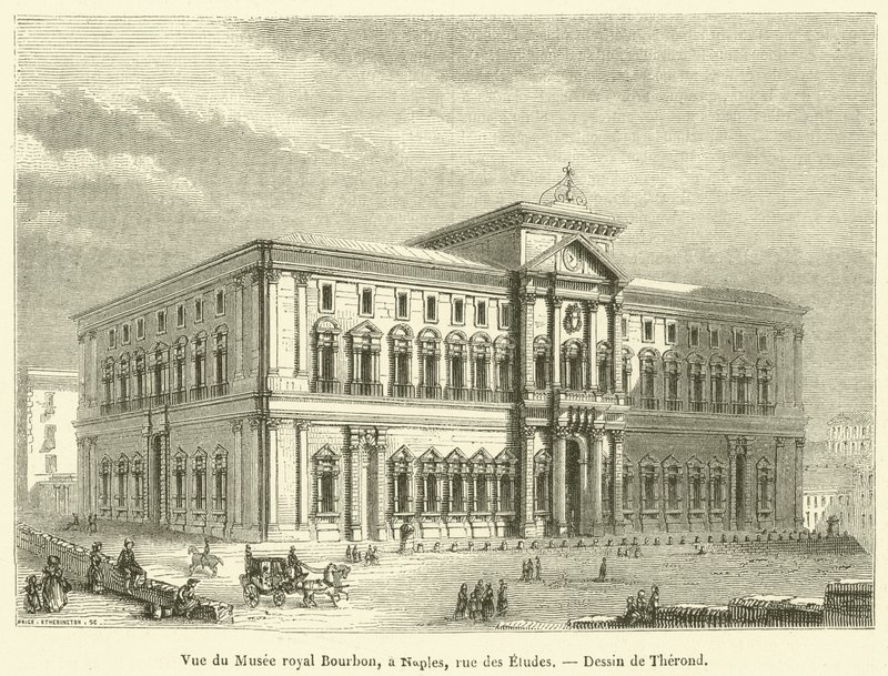 Vista del Museo Real Borbón, en Nápoles, calle de los Estudios de French School