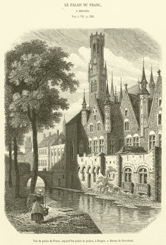 Vista del palacio del Franc, hoy palacio de justicia, en Brujas de French School